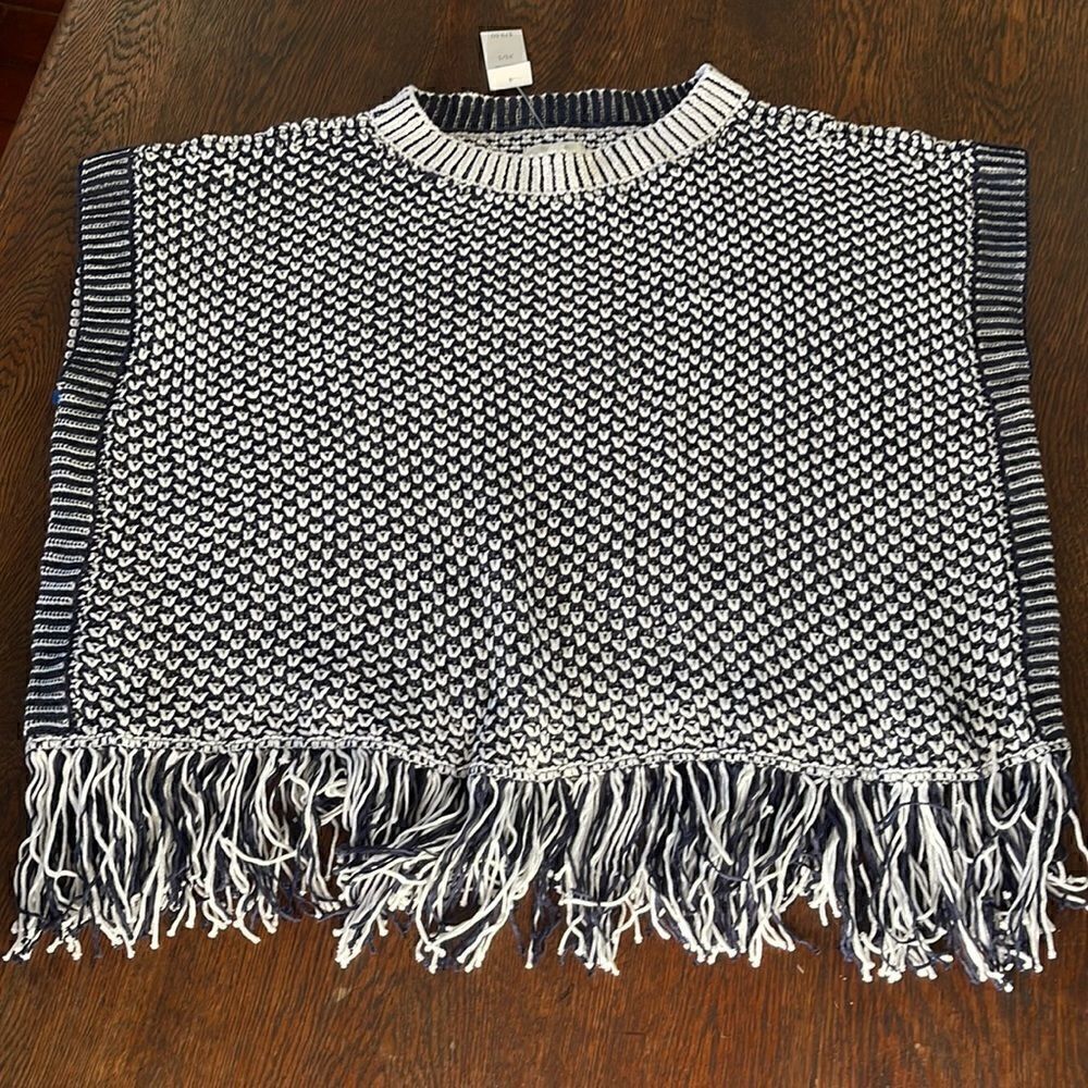 Lou & Grey Navy And Ivory Chunky Fringe Poncho Shirt
